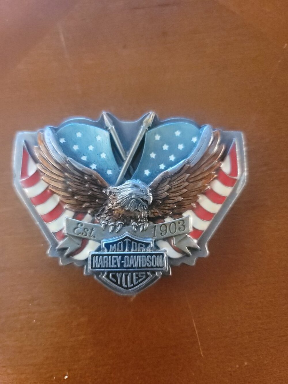 Vintage Harley Davidson 1996 Belt Buckle Eagle Enamel Shield Colorful USA